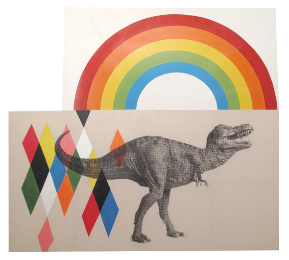 “Dino with diamonds”, 2009, acrylic and laser transfer on canvas, 160 x 300 cm, and 120 x 225 cm