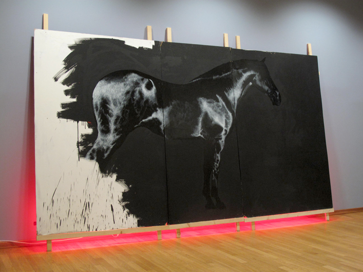 “Rocinante”, 2011, Acrylic paint and clear varnish on MDF with florescent lights, 245 x 392 x 90 cm, 