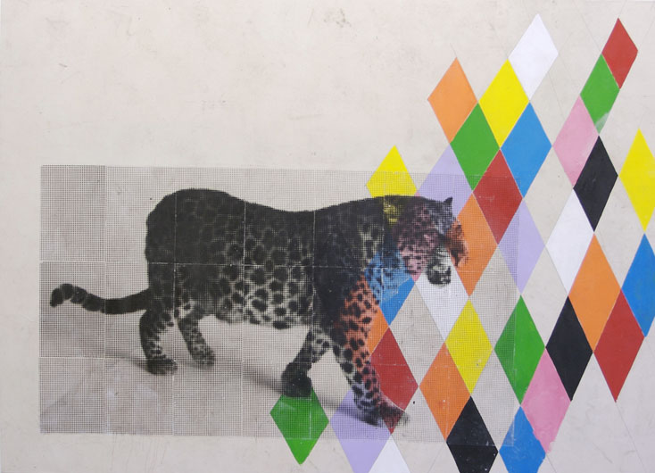 Leopard with diamonds, 2008 Laser transfer and acrylic on canvas 160 x 200 cm.