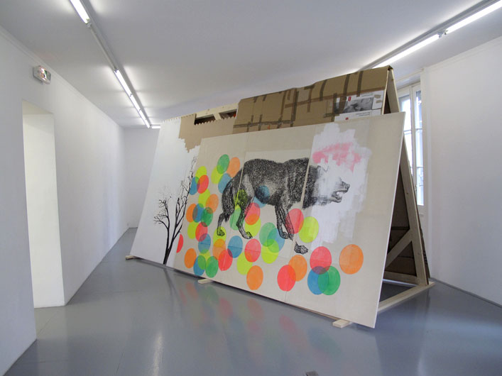 Liam's whale and other stories, 2009 Mixed media on canvas, wood and cardboard 500 x 290 x 150 cm