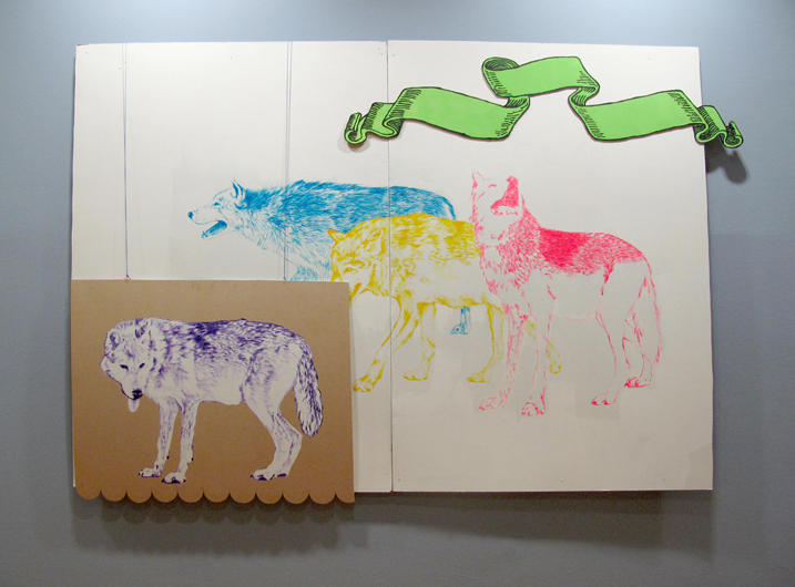 “Rainbow wolves”, 2011, Acrylic on wood panel, 220 x 300 cm