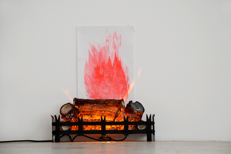 Modern-day Prometheus bait, 2008 Metal, acrylic on paper, plastic, electric current 60 x 60 26 cm