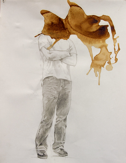 coffeehead, 2008, coffee and graphite on paper