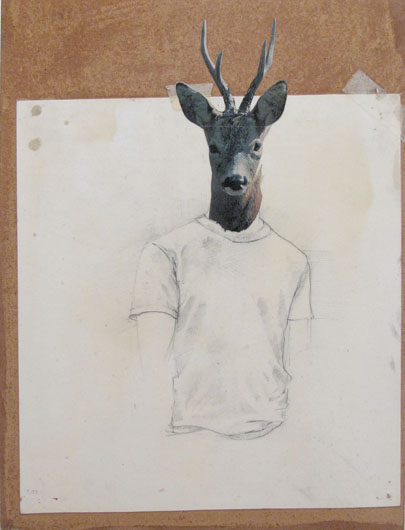 Deer-headed Boy, 2009 Collage and graphite on wood panel 26 x 38 cm