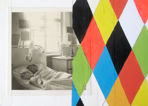 “Recovery”, 2010, graphite and gouache on found photograph and paper, 10 x 7  cm