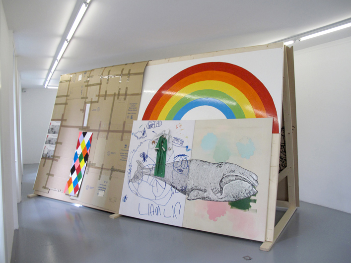 Liam's whale and other stories, 2009 Mixed media on canvas, wood and cardboard 500 x 290 x 150 cm
