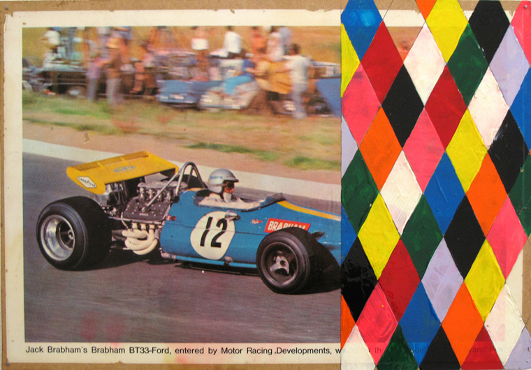 racecar, 2009 acrylic and collage on wood panel 24 x 36 cm