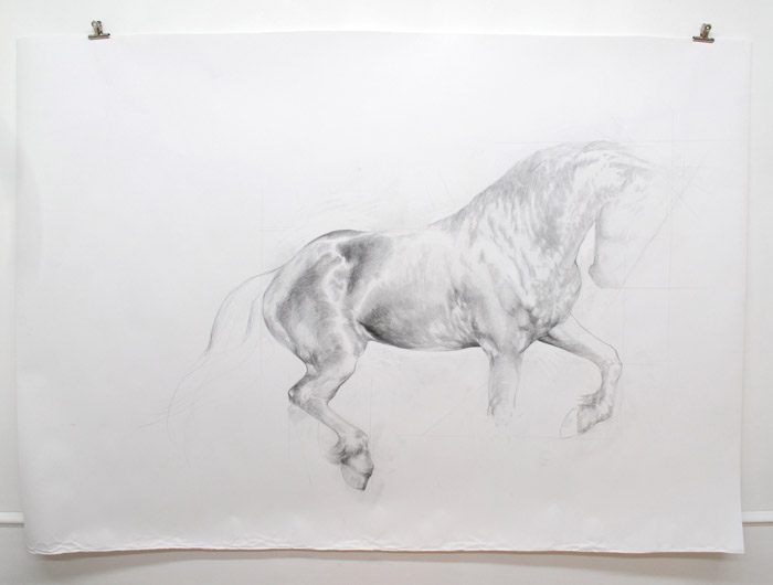 installation in progress, graphite on paper
